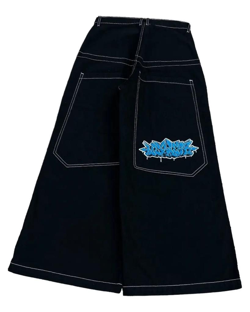Unisex džíny hip hop rock výšivka vzor dámské streetwear retro harajuku vysoký pas široké nohavice džínové kalhoty