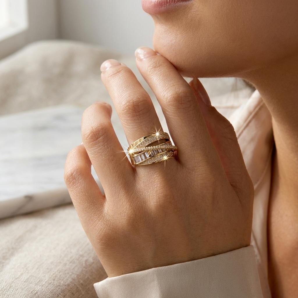 Exquisite Micro Pave AAA Cubic Zirconia Winding Rings for Women Multi Layer Sparkling Opening Finger Ring Party Daily Jewelry