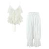 2026 Französisches Damen-V-Ausschnitt-Rüschen-Camisole & Spitzenbesatz-Laternenhosen-Set