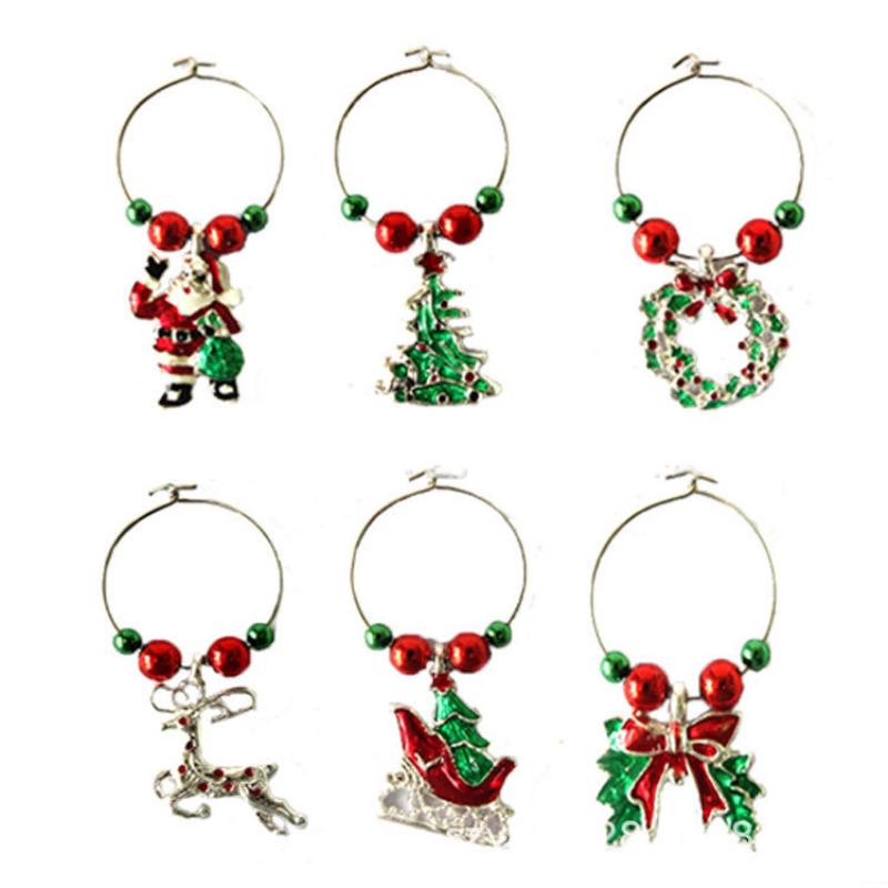 

Рождественские украшения для чашек, кольца для бокалов вина, подвески для домашнего украшения стола, товары для вечеринок на Новый год, праздничные атрибуты