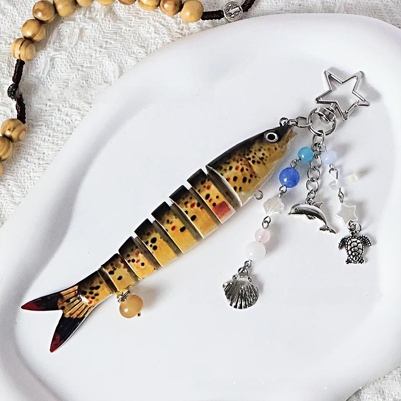 1PC Beaded Pendant Ocean Style Fish Shape Seaside Vacation Keychain Funny Artificial Fishing Lures Novelty Gift Multicolor