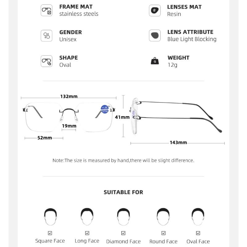 New Retro Frameless Bifocal Men's Reading Glasses Ultra Light Neutral Frameless High-definition Anti Blue Light Glasses