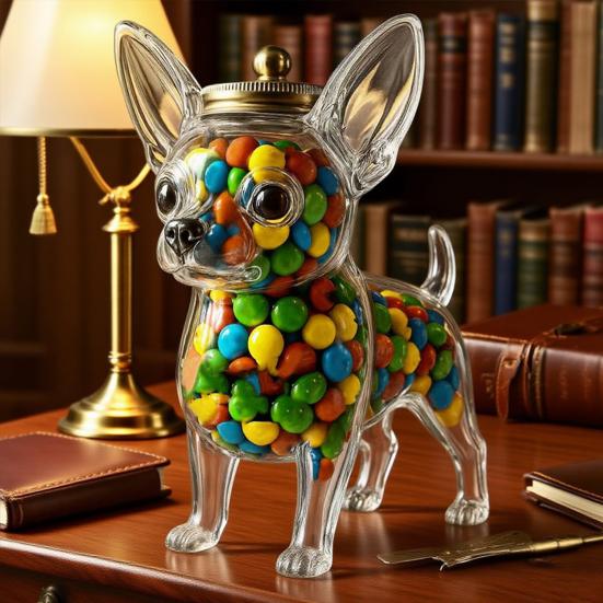 Treat Jar Reusable Dog Shape Glass Airtight Pet Food Storage