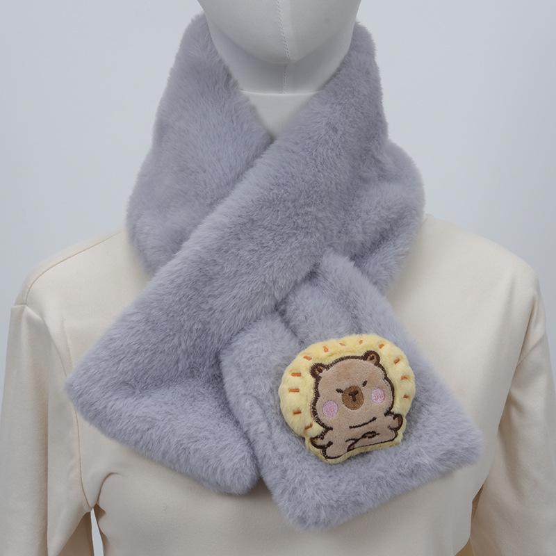 Women's Korean Style Faux Rabbit Fur Scarf - Thick, Warm, Plush Neck Warmer for Autumn/Winter 2024 - Versatile Student Accessory