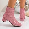Fashion Best-selling Women's Thick-heeled Short Boots Fall and Winter Fashion Bright Rain Boots Casual Zipper Solid Color Fashion Boots.