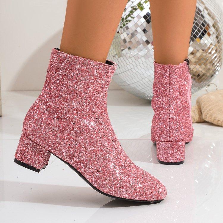 Fashion Best-selling Women's Thick-heeled Short Boots Fall and Winter Fashion Bright Rain Boots Casual Zipper Solid Color Fashion Boots.