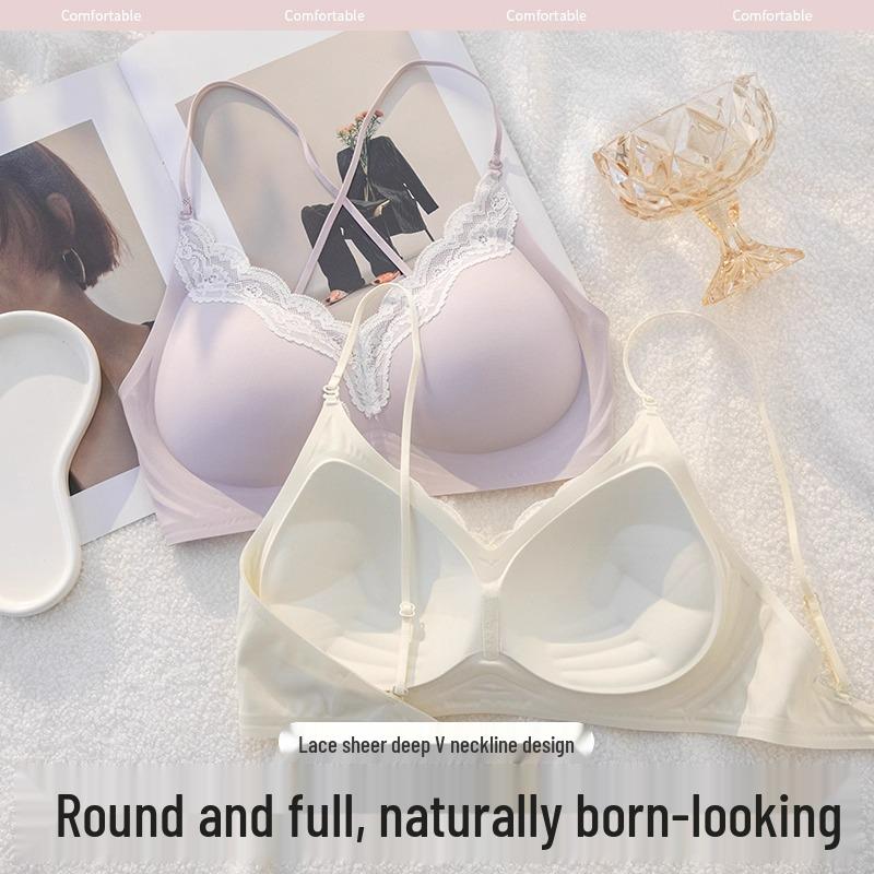 Reggiseno Push-Up Senza Cuciture da Donna - Supporto Invisibile, Scollo a Incrocio sul Collo, Spalline Sottili, Senza Ferretto, Aumento del Seno Piccolo