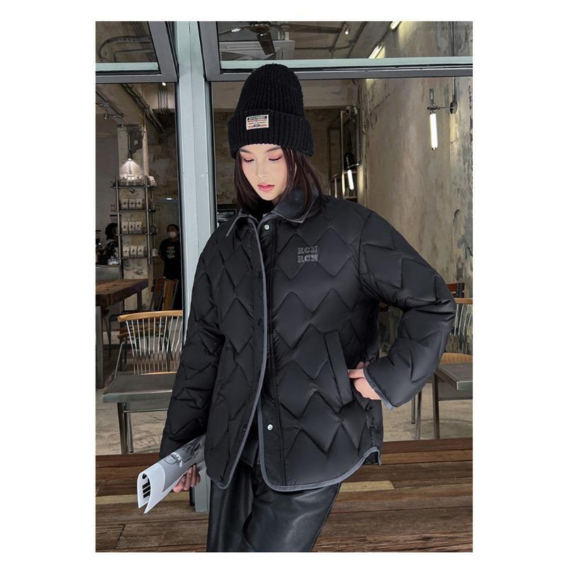 Lapel Contrast Color Lightweight Down Cotton Jacket Women's New Korean Style Splicing Fake Two-piece Cotton Jacket Jacket