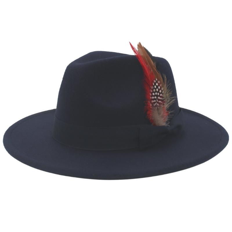 Bow Feather Top Hat Big Eave Hat Men'S And Women'S Cashmere Felt Hat Wind Hat