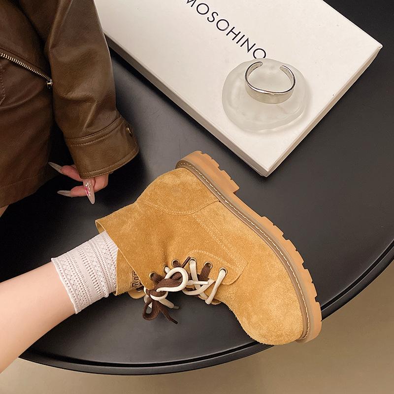 Stylish and Handsome~ Thick-soled and Versatile High Martin Boots for Women's 2025 Autumn New Big-headed Pair of Shoelaces Tooling Short Boots