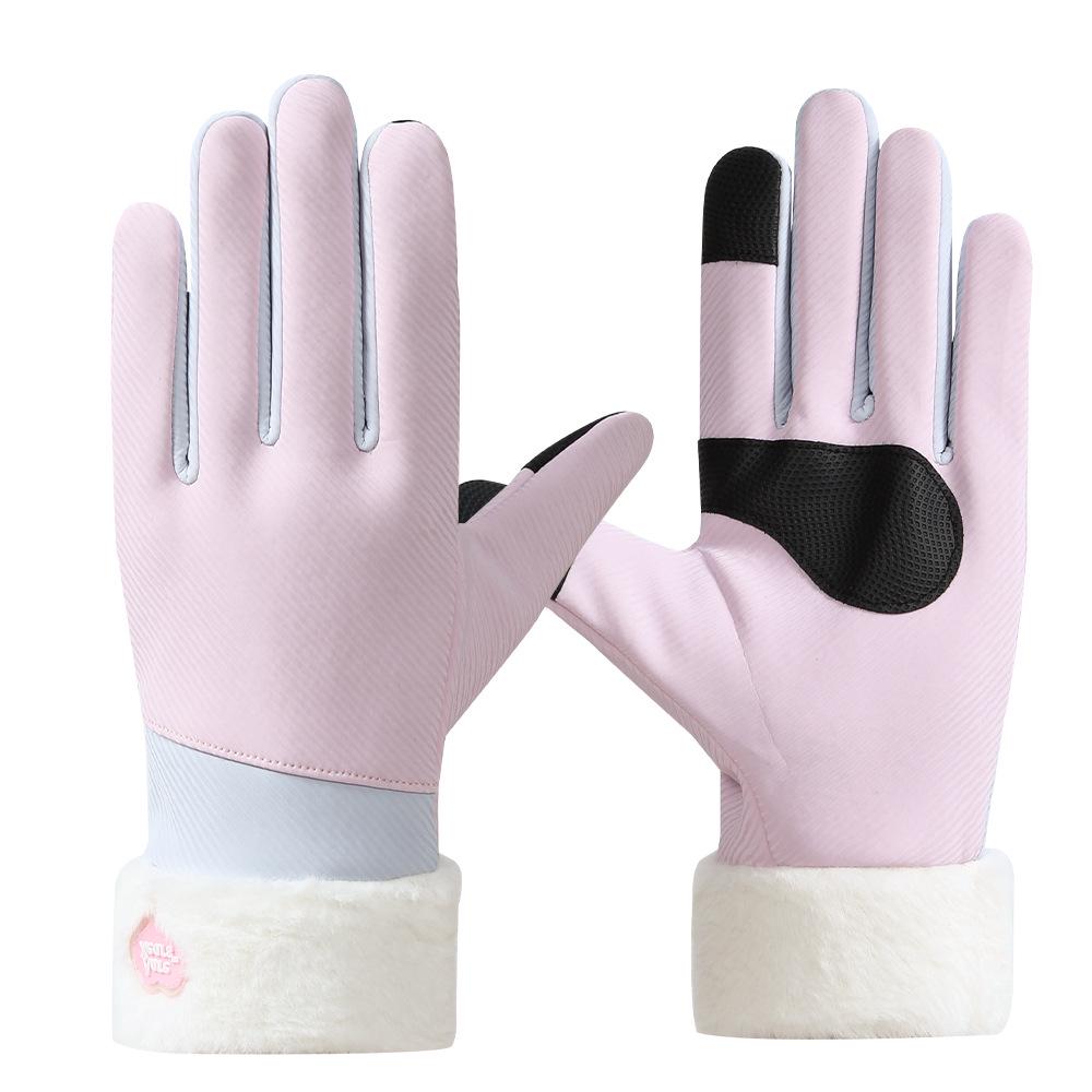 Women's Winter Fleece-Lined Windproof Non-Slip Cycling Gloves with Touchscreen Capability
