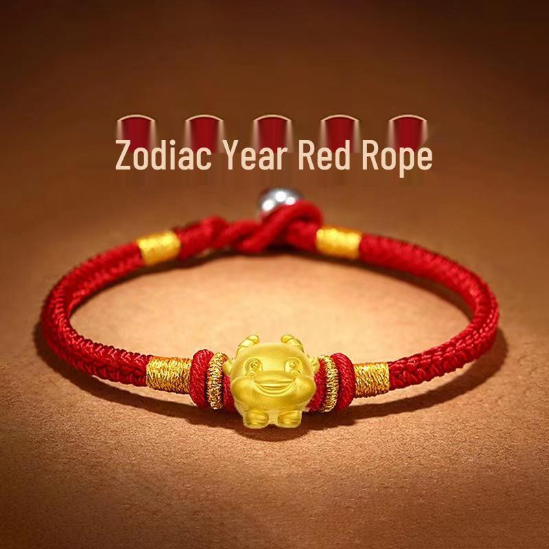 Vietnam Zodiac Red String Bracelet: Sand Gold & Brass Gold-Plated Lucky Beads - New Year Gift