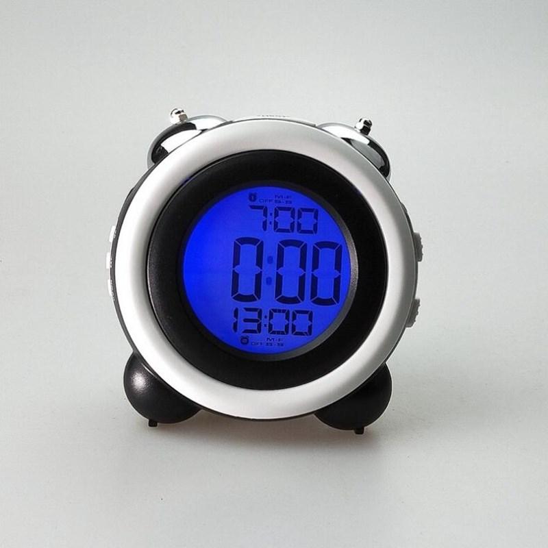 Digital Alarm Clock Time Date Display Double Bell Super Loud for Heavy Sleepers Dual Alarm Blue Backlight for Teens