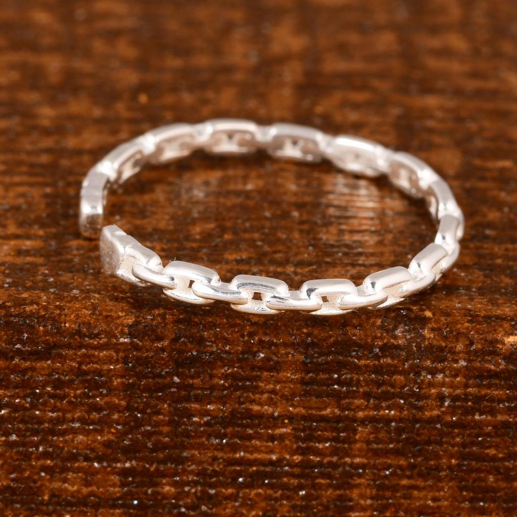 Minimalist Heart Chain Ring,  925 Sterling Silver Open Link Ring – Adjustable Dainty Heart Band, Gift for Love, Anniversary, Gifts for Love.