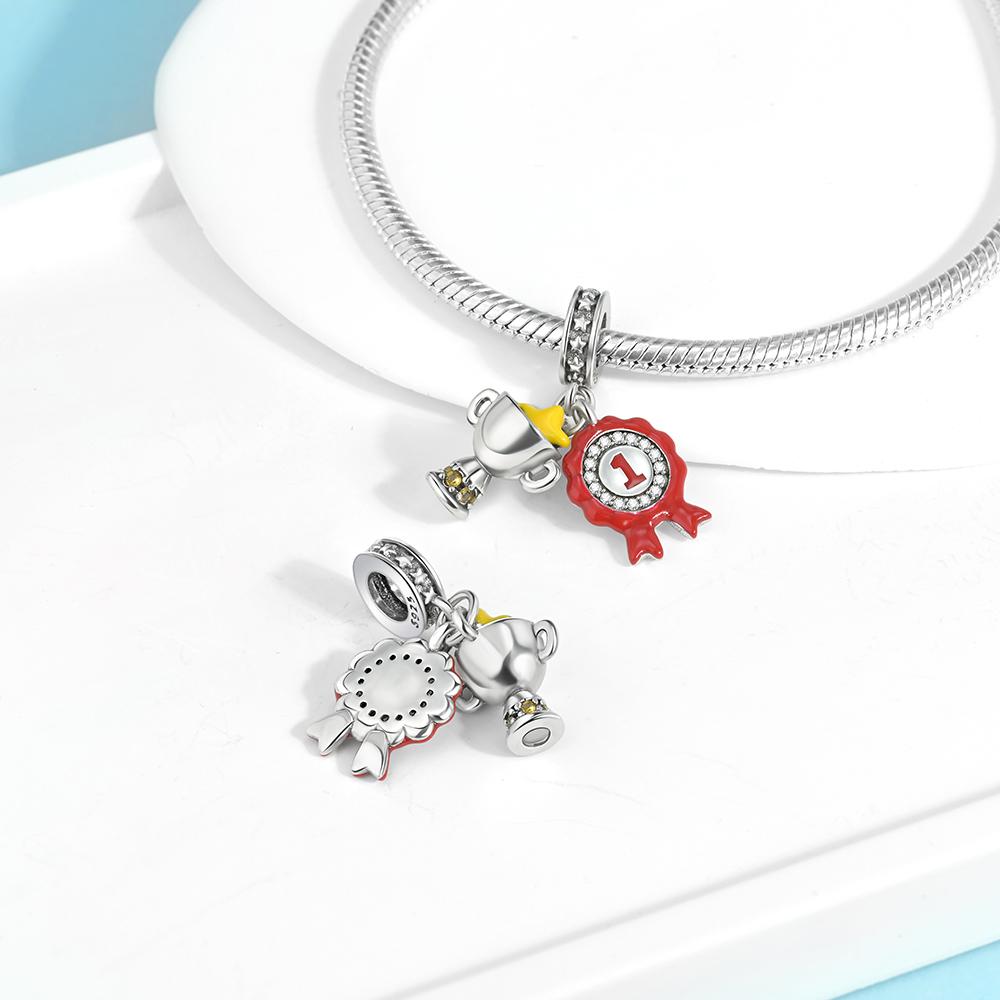 Ahthen copper Bead Charms Trophy Certificate Dangle Charm fit Snake Chain Bracelets Necklaces for Women Jewellery Making