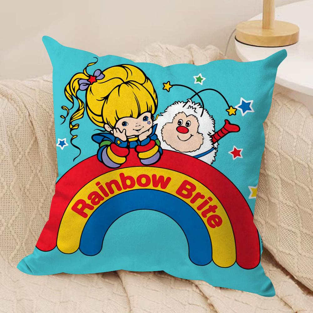 R-Rainbows Girl B-Brite  Cushion Cover Silky Short Plush Sofa Pillow Cover Hidden Zipper Soft Dustproof Case for Home Decor