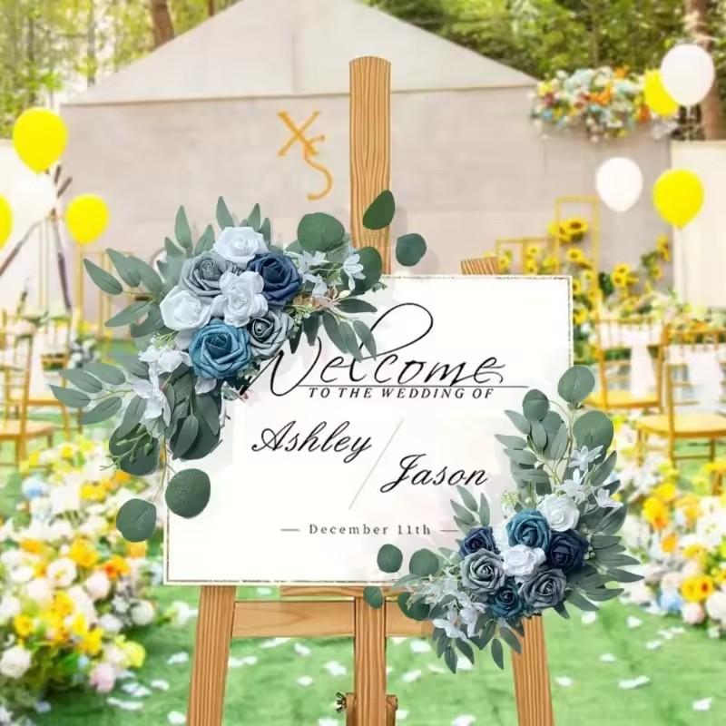 Artificial Wedding Arch Flowers Kit Boho Dusty Rose Blue Eucalyptus Garland Drapes for Wedding Decorations Welcome Sign