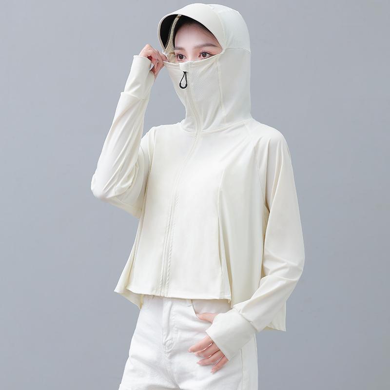 UPF100+Outdoor Sunscreen Clothes Women's Big Brimmed Hoodie Anti UV Cool Coat Casual Quick Drying Breathable Long Sleeved Skin Clothes