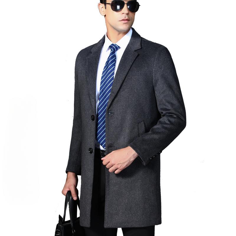 

Осенне-зимний костюм, длинное шерстяное пальто с воротником и хлопковая ветровка на двух пуговицах, мужская кашемировая профессиональная рабочая куртка для людей среднего возраста 195