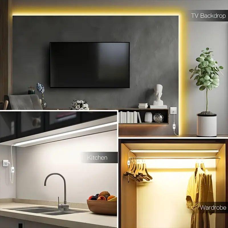 USB LED Strip Light with Hand Sweep Sensor and Dimmer, IP65 Waterproof, Flexible Tape for Home and Christmas Decoration, Color Temperatures