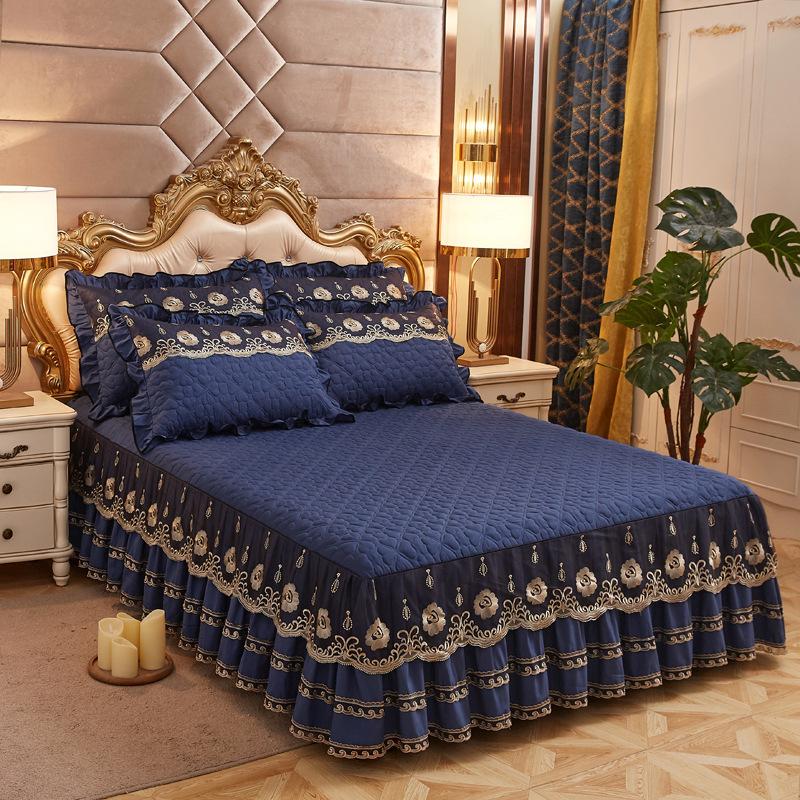Fusta de pat periată prietenoasă cu pielea Cuvertură de pat din dantelă matlasată groasă Saltea antiderapante în stil luxos la preț accesibil Husă de protecție Lenjerie de pat