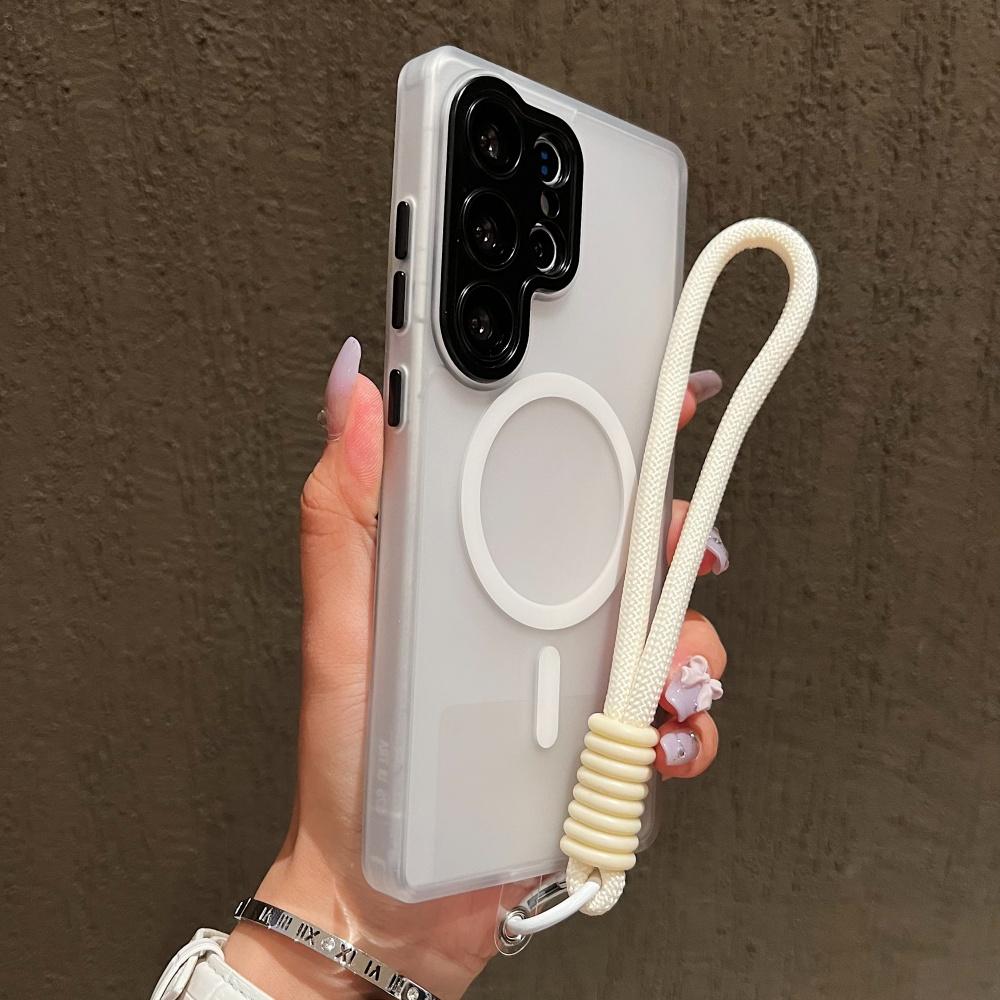 

Wrist Strap Cord Magnetic Matte Translucent Case For For Samsung S26 S25 Ultra S24 FE S23 Plus For Magsafe Wireless Charge Cover Galaxy S23