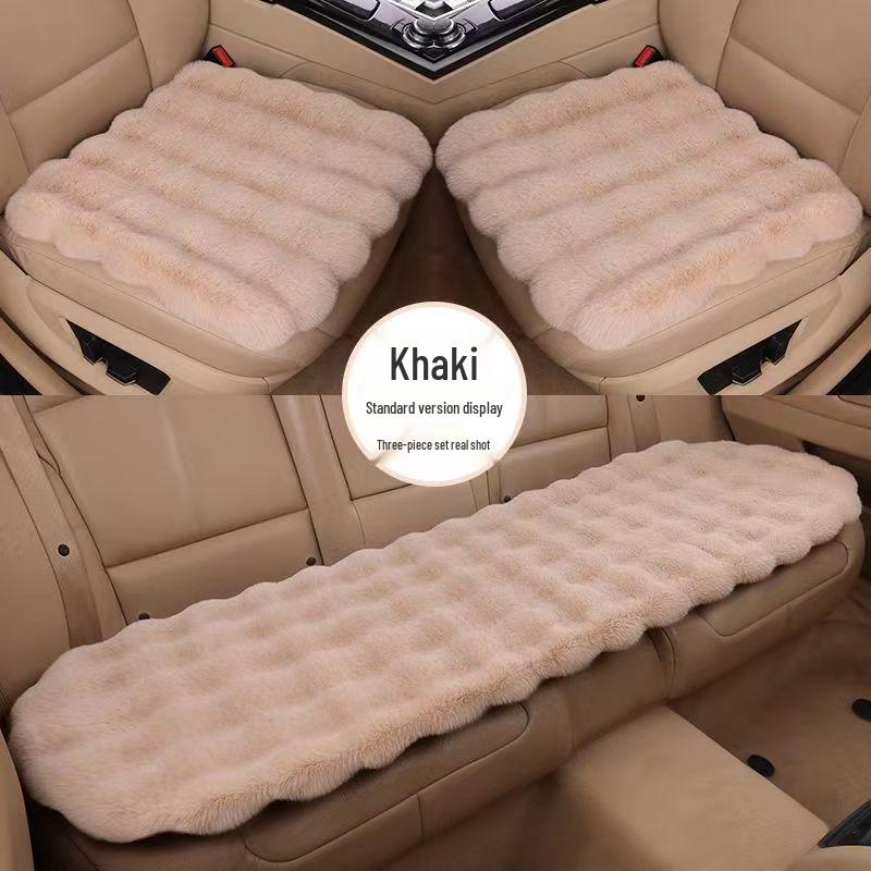 Winter Rabbit Fur Plush Car Seat Cushion - No Backrest, Thickened, Three-Piece Set with Free Shipping