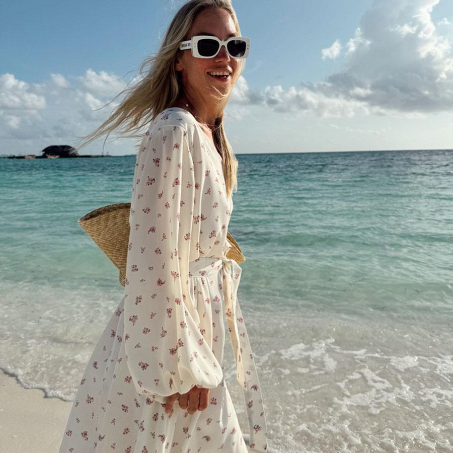 Женское летнее этническое принтованное платье с длинными рукавами и высокой талией — фото 11