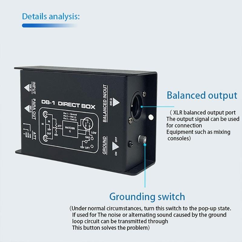 Compactly Passive DI Box with Input Attenuator Hum Eliminators for Connecting Instrument to Balanced 6.35mm Output