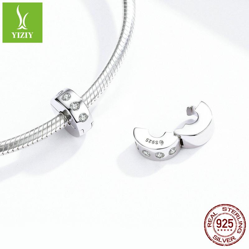 S925 Sterling Silver Enkel Pärla Mellanlägg Positioneringsspänne Berlock Platinapläterad Diamantpärlor Kan Öppnas