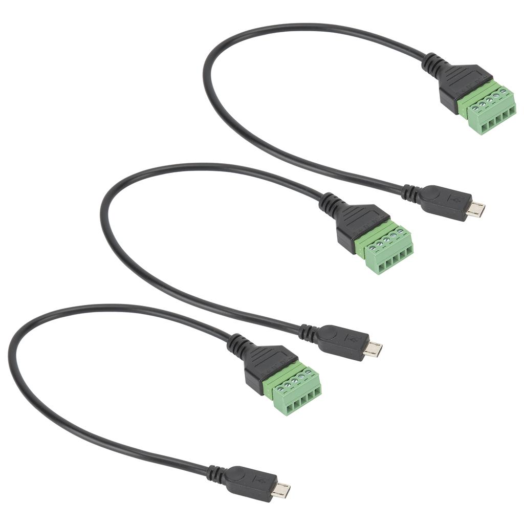 3pcs Micro USB 5 Pin Male To 5 Pin Screw with Shield Solderless Terminal Plug Adapter Cable