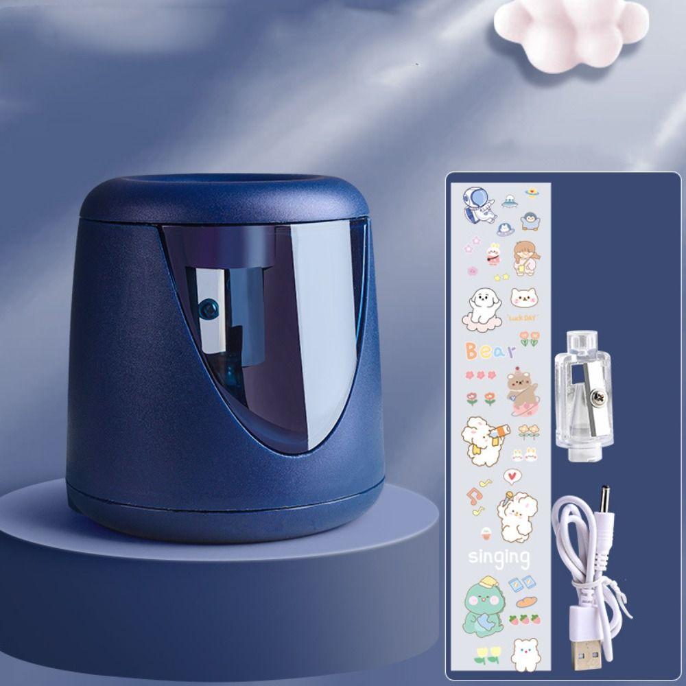 Cartoon with Decorative Sticker Switch Automatic Electric Pencil Sharpener Creative Stationery Mechanical Tool