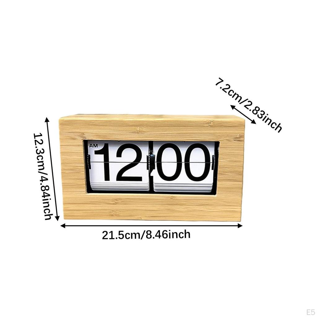 Digital Flip Clock with Wooden Frame for Desk Display 21.5x7.2x12.3cm AM/PM Hotel Yoga Room
