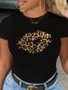 Summer Womens Leopard Print Lip Print Casual Plus Round Neck Short Sleeved Comfortable Breathable T-shirt Top Graphic T Shirts