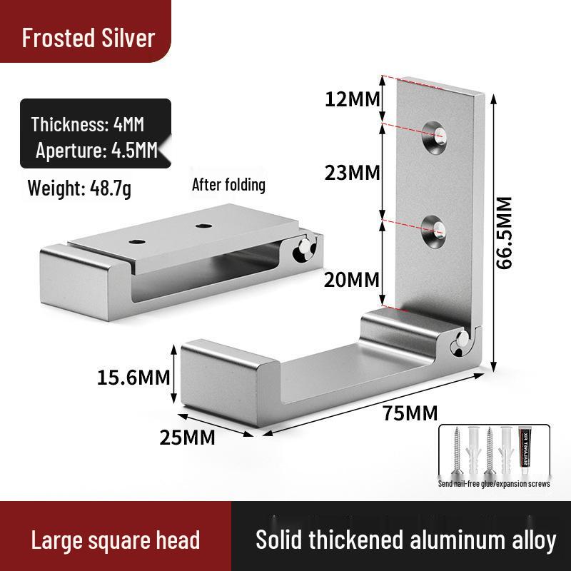 Black Aluminum Alloy Folding Wall-Mounted Coat Hook - Punch-Free, Solid Single Hook