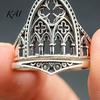 Open Finger Ring Retro Hollow Castle for Men Women, Gothic Church Statement Carved Ring, Non Tarnish Alloy Carving Hypoallergenic Jewelry