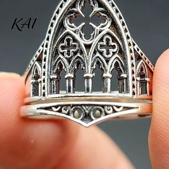Open Finger Ring Retro Hollow Castle for Men Women, Gothic Church Statement Carved Ring, Non Tarnish Alloy Carving Hypoallergenic Jewelry