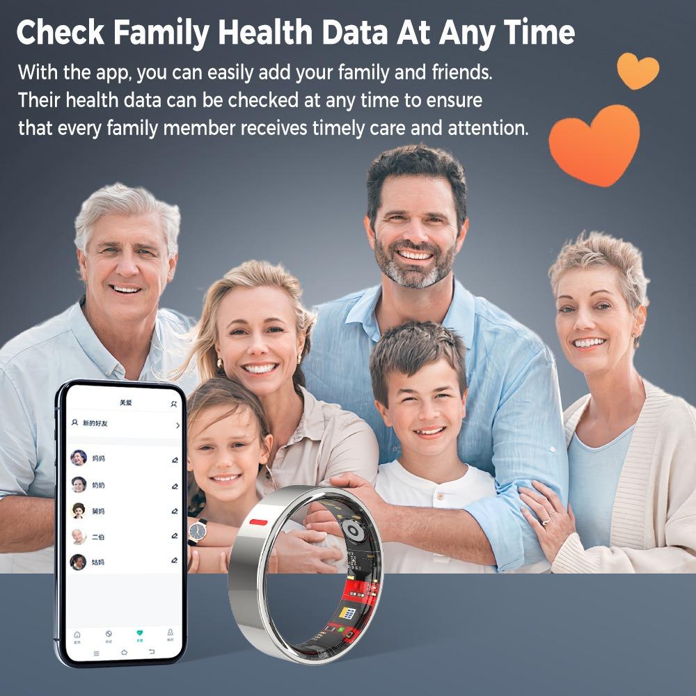 Smart ring monitors heart rate, blood oxygen, blood pressure, blood sugar, sleep, HRV health, step counting,  dad's gift, Valentine's Day gift
