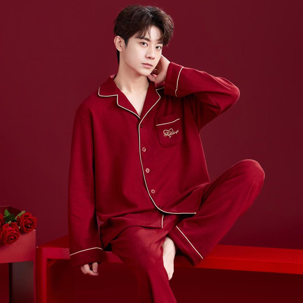 Rotes Hochzeits-Pyjama-Set für Paare - Herbst/Winter Plus Samt mit Rattenjahr-Design