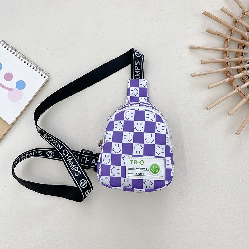 New children's bag boys fashion plaid messenger bag Internet celebrity mini smiley face breast bag girls casual change bag