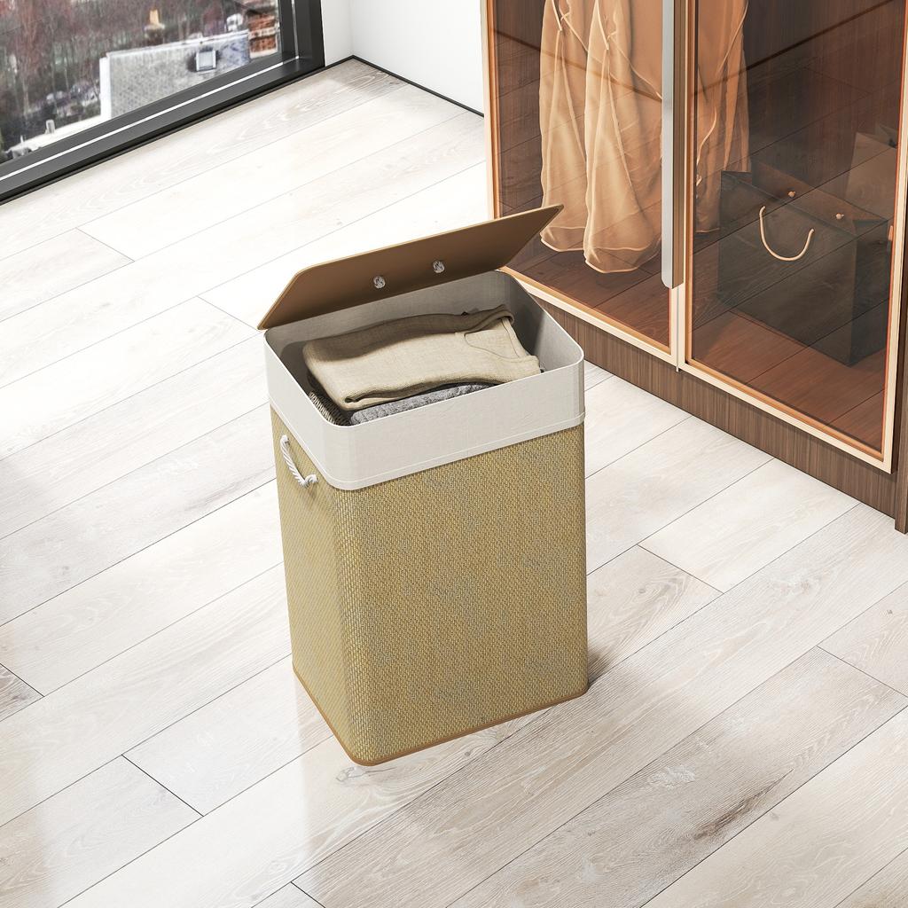 Bamboo Laundry Basket with Lid 72 L Laundry Hamper with Bamboo Handles, Removable Laundry Bag Natural