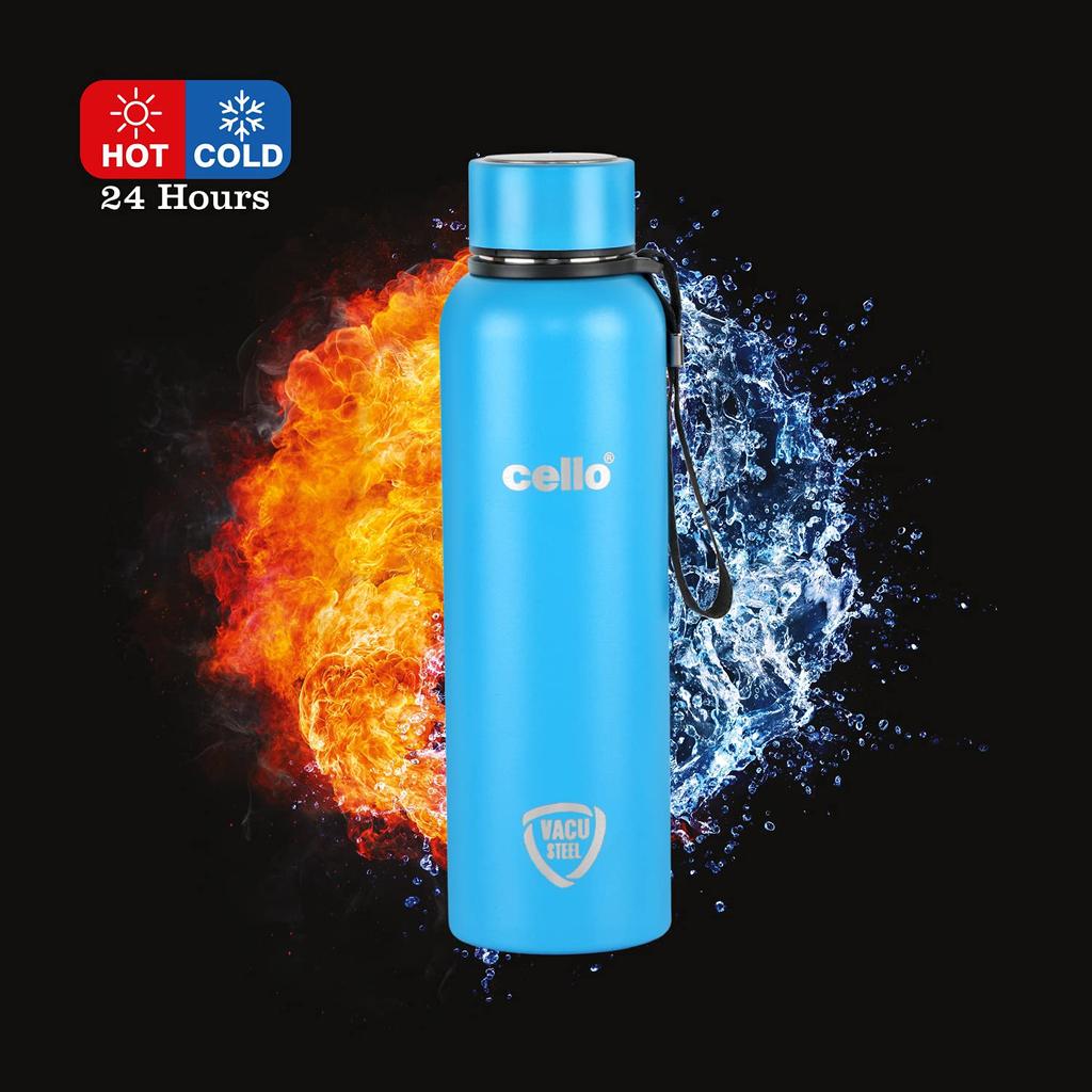 Vacuum Insulated Stainless Steel 750ml Flask Bottle For Hot Cold Drinks Travel Use With Wide Mouth And Leakproof Lid –  Blue