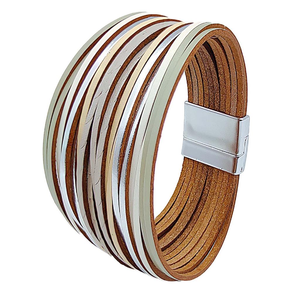 Bohemiskt Läderarmband med Flera Trådar och Prägling, med Magnetlås för Herr och Dam