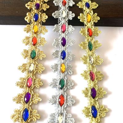 100cm/39.37in Each Pack Golden Silver DIY Crafts Rhinestones Ribbons Handmade Sewing Ties with Rhineston Trims Accessory Hat Dress Beading Decorations