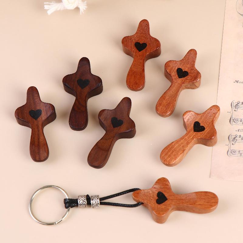 1/3Pcs Wooden Crosses Toys Mini Pocket Crosses Keychain Palm Crucifix Finger Toy For Adults Kids Prayer And Faith Gifts