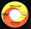 7inch Record CLIFF RICHARD  Congratulations  High N Dry 72534 CAPITOL 1968 Canada Pop Used