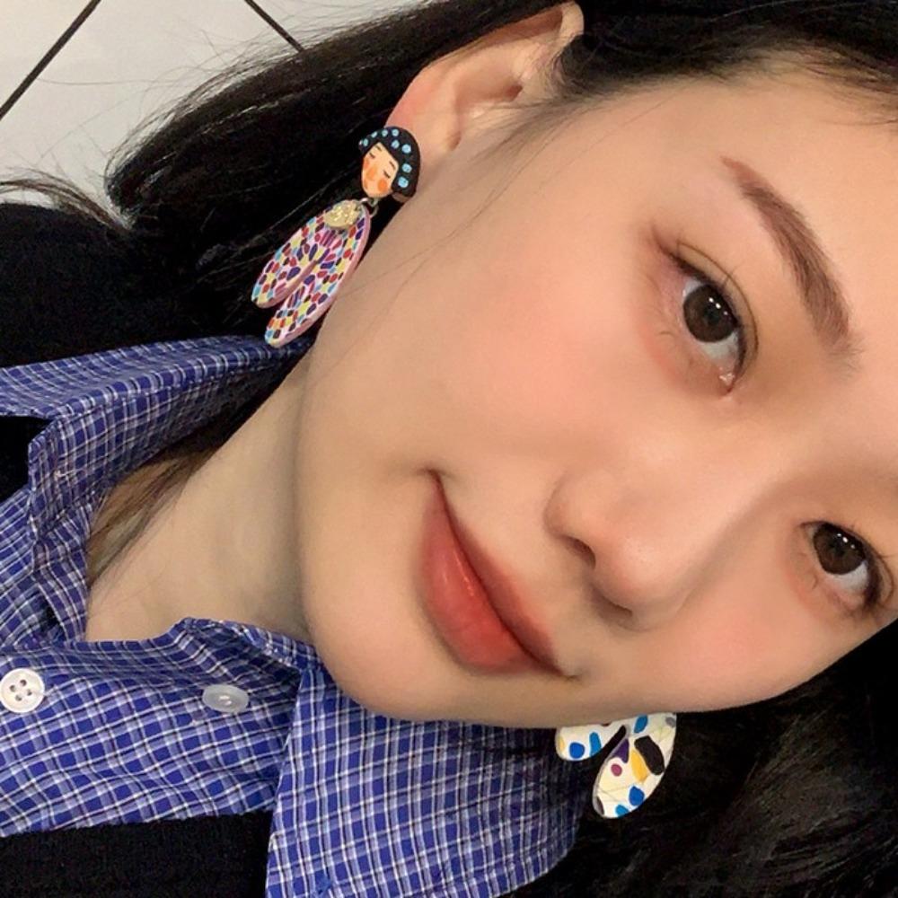 Ethnic Style Colourful Dangle Earrings Dots Y2K Pendientes Earrings Cartoon Indian Earrings Girls