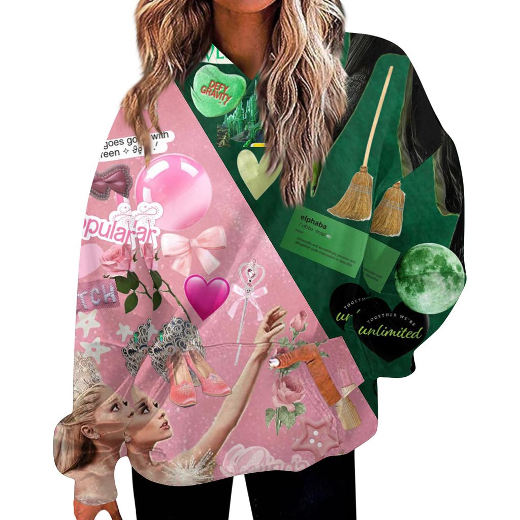 Women's Casual Fashion Witch Print Long-Sleeve Hooded Sweatshirt With Pockets