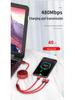 66W Fast-Charging Retractable 3-in-1 Data Cable with Storage & Electroplated Type-C