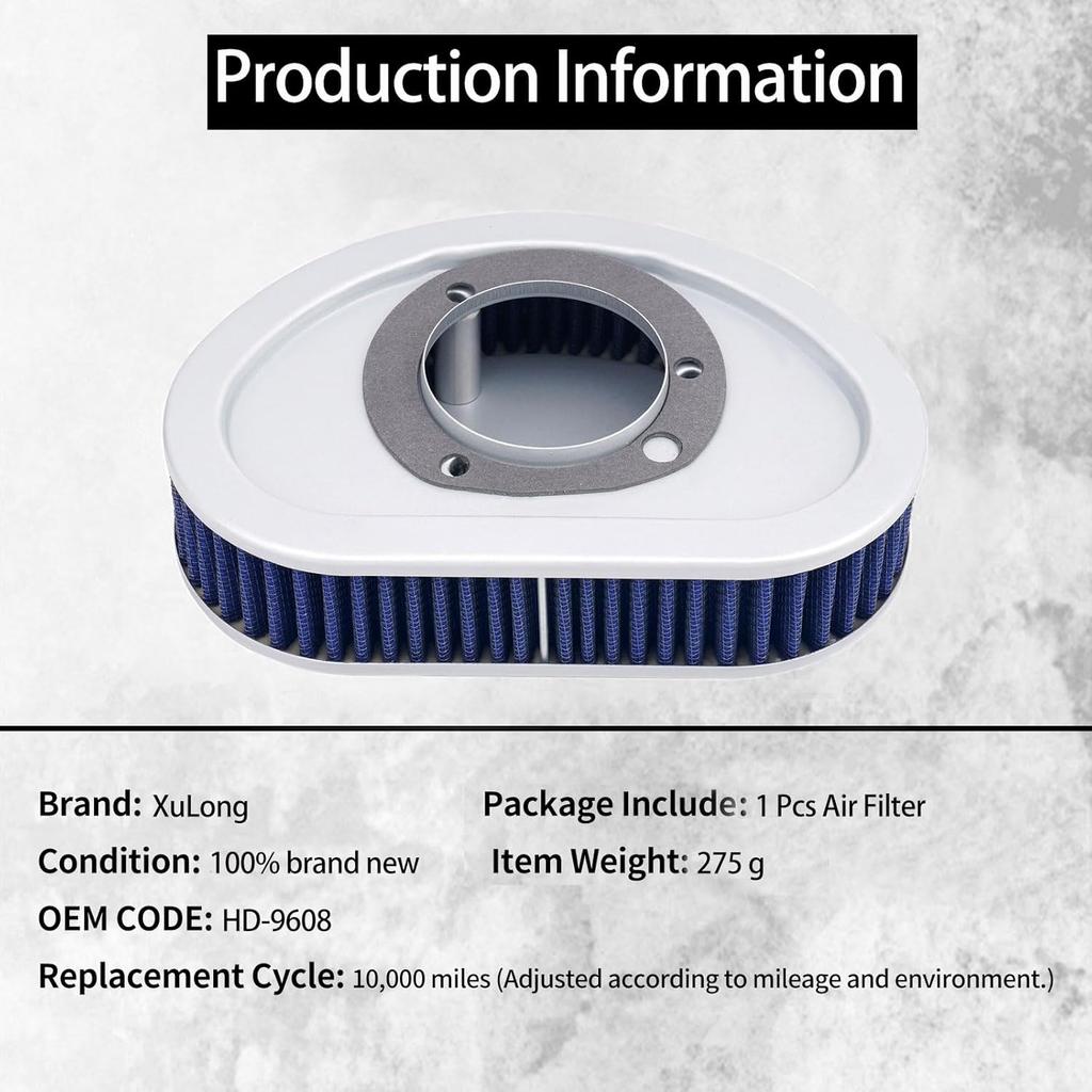 XuLong Air Filter HD-9608 for HARLEY FXDC SUPER GLIDE CUSTOM 103 CI ALL 2014/FXDC SUPER GLIDE CUSTOM 96 CI ALL 2008-2013/FXDF FAT BOB - NON-US 103 CI